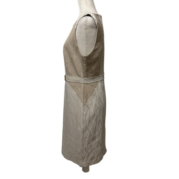 Calvin Klein Tan and Ivory Scuba Structured Sheath Dress Tropical Leaves Size 12 - Picture 4 of 12